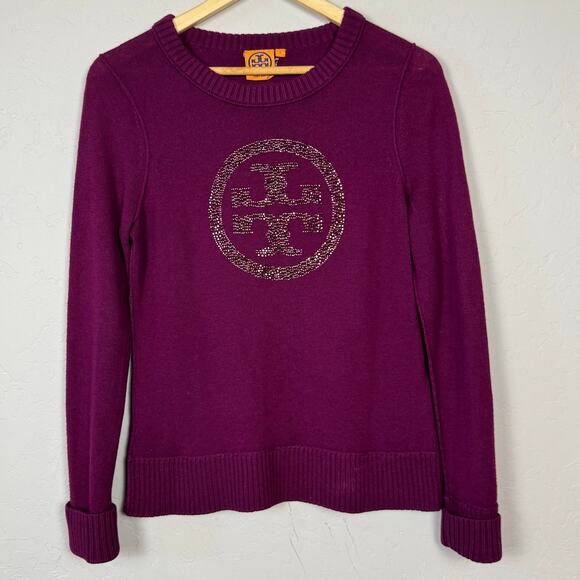 Tory Burch Women's Size Small Wool Cashmere Deep Fuchsia Sweater Embellished - Picture 1 of 12